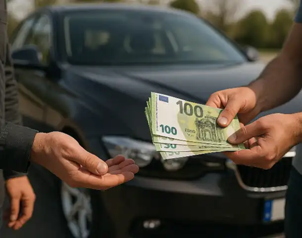 Ein Kunde erhält eine Bargeldzahlung beim erfolgreichen Autoankauf in Marburg.